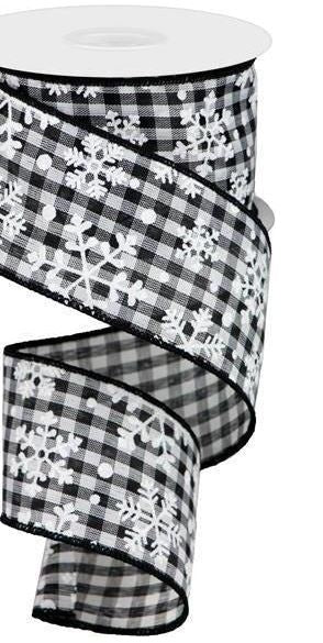 2.5" Snowflake Ribbon: Black & White (10 Yards) - Michelle's aDOORable Creations - Wired Edge Ribbon