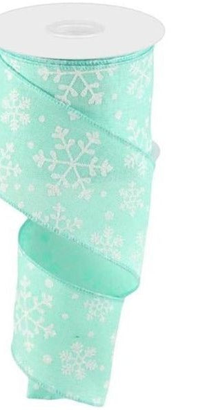 2.5" Snowflake Ribbon: Mint Green (10 Yards) - Michelle's aDOORable Creations - Wired Edge Ribbon
