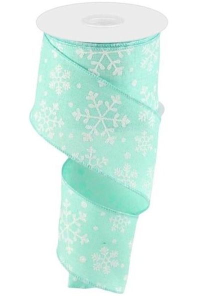 2.5" Snowflake Ribbon: Mint Green (10 Yards) - Michelle's aDOORable Creations - Wired Edge Ribbon