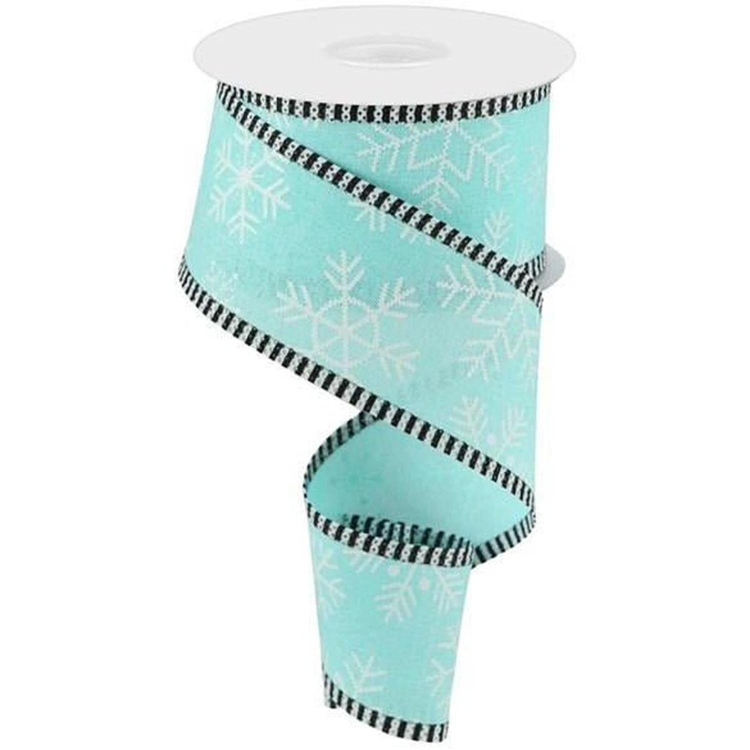 2.5" Snowflake Thin Stripe Edge Ribbon: Ice Blue (10 Yards)