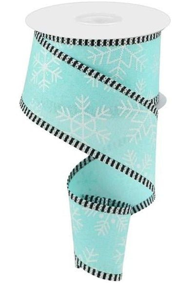 2.5" Snowflake Thin Stripe Edge Ribbon: Ice Blue (10 Yards) - Michelle's aDOORable Creations - Wired Edge Ribbon