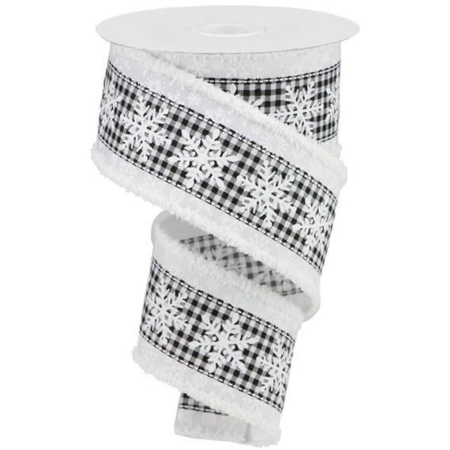 2.5" Snowflakes Check Drift Ribbon: White (10 Yards)