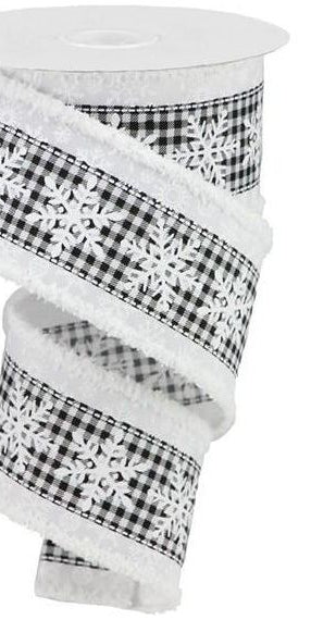 2.5" Snowflakes Check Drift Ribbon: White (10 Yards) - Michelle's aDOORable Creations - Wired Edge Ribbon
