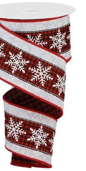 2.5" Snowflakes Check Ribbon: Red (10 Yards) - Michelle's aDOORable Creations - Wired Edge Ribbon