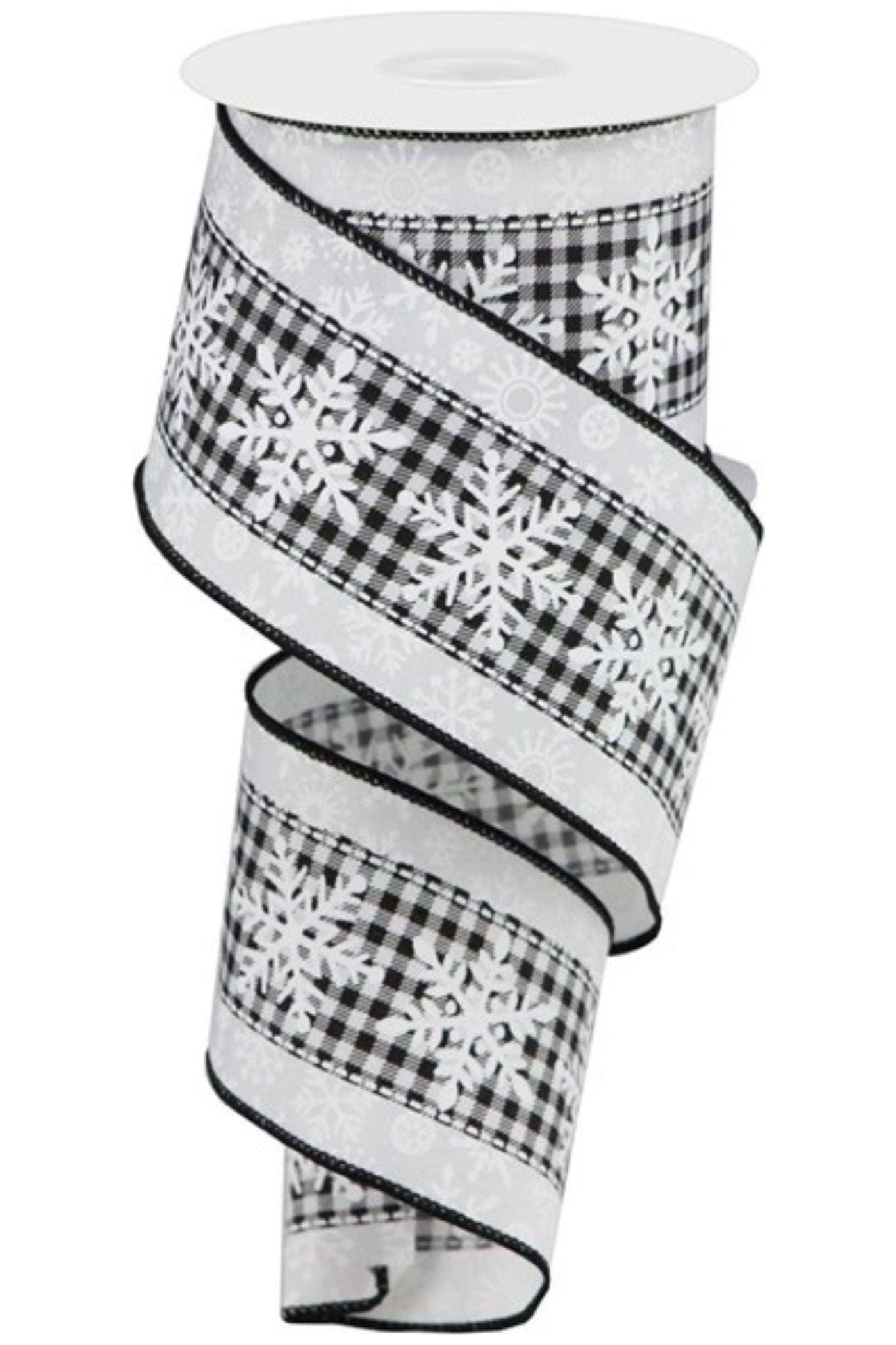 Shop For 2.5" Snowflakes Check Ribbon: White (10 Yards) at Michelle's aDOORable Creations