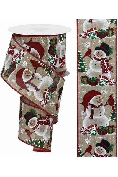2.5" Snowman Cardinal Ribbon: Light Beige (10 Yards) - Michelle's aDOORable Creations - Wired Edge Ribbon