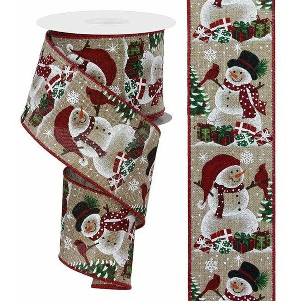 Shop For 2.5" Snowman Cardinal Ribbon: Light Beige (10 Yards) at Michelle's aDOORable Creations