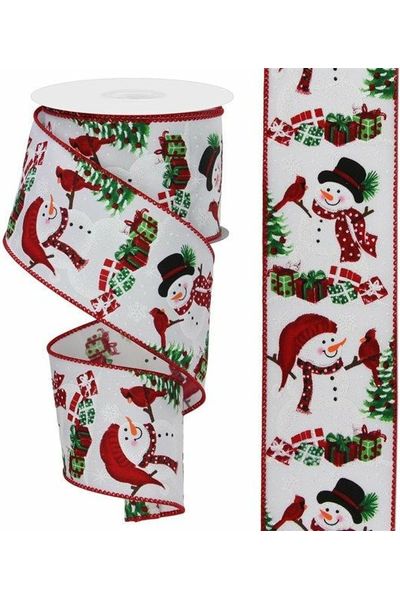 2.5" Snowman Cardinal Ribbon: White (10 Yards) - Michelle's aDOORable Creations - Wired Edge Ribbon