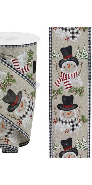 2.5" Snowman Pine Gingham Edge Ribbon: Light Natural (10 Yards) - Michelle's aDOORable Creations - Wired Edge Ribbon