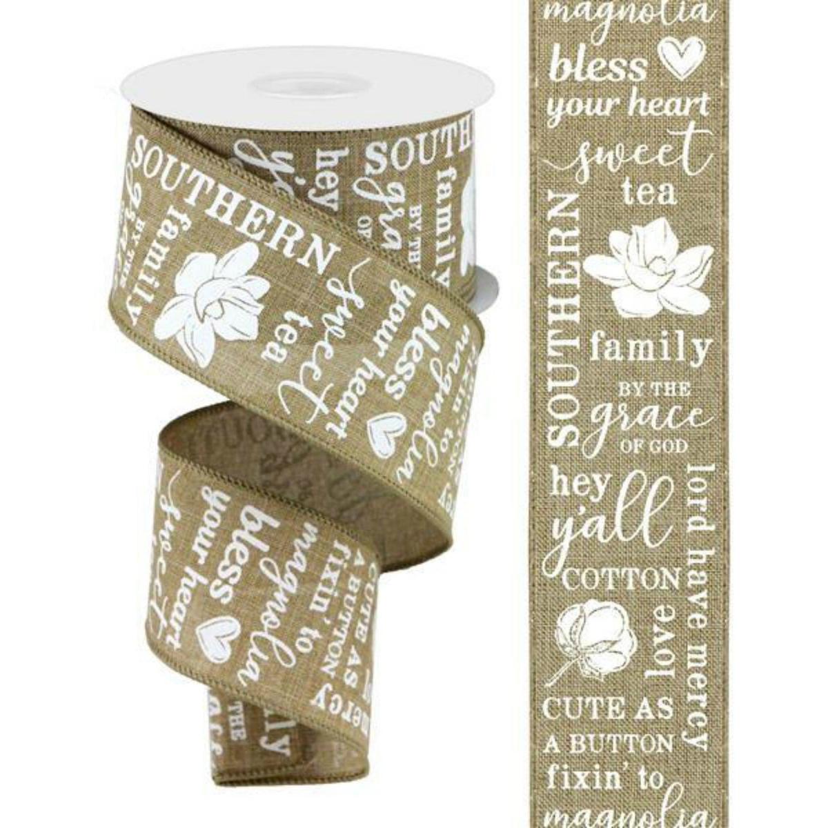 Shop For 2.5" Southern Charm Royal Ribbon: Light Beige & White (10 Yards) at Michelle's aDOORable Creations