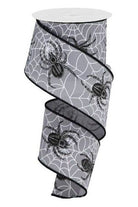 2.5" Spider On Web Ribbon: Grey (10 Yards) - Michelle's aDOORable Creations - Wired Edge Ribbon