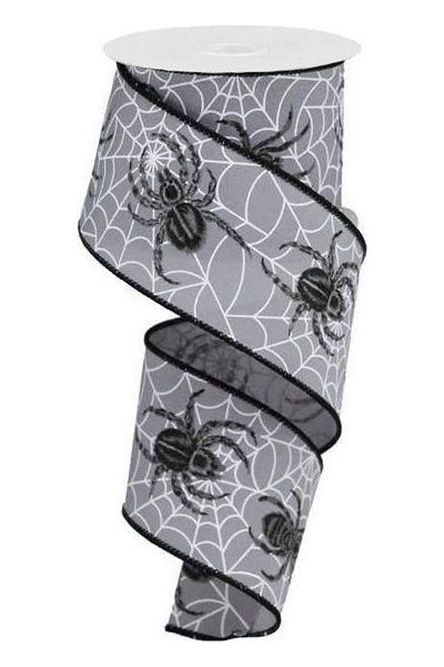 Shop For 2.5" Spider On Web Ribbon: Grey (10 Yards) at Michelle's aDOORable Creations