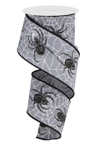 Shop For 2.5" Spider On Web Ribbon: Grey (10 Yards) at Michelle's aDOORable Creations