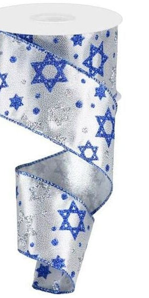 2.5" Star of David Metallic Ribbon: Silver (10 Yards) - Michelle's aDOORable Creations - Wired Edge Ribbon