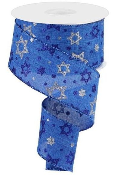 2.5" Star of David Royal Ribbon: Royal Blue (10 Yards) - Michelle's aDOORable Creations - Wired Edge Ribbon