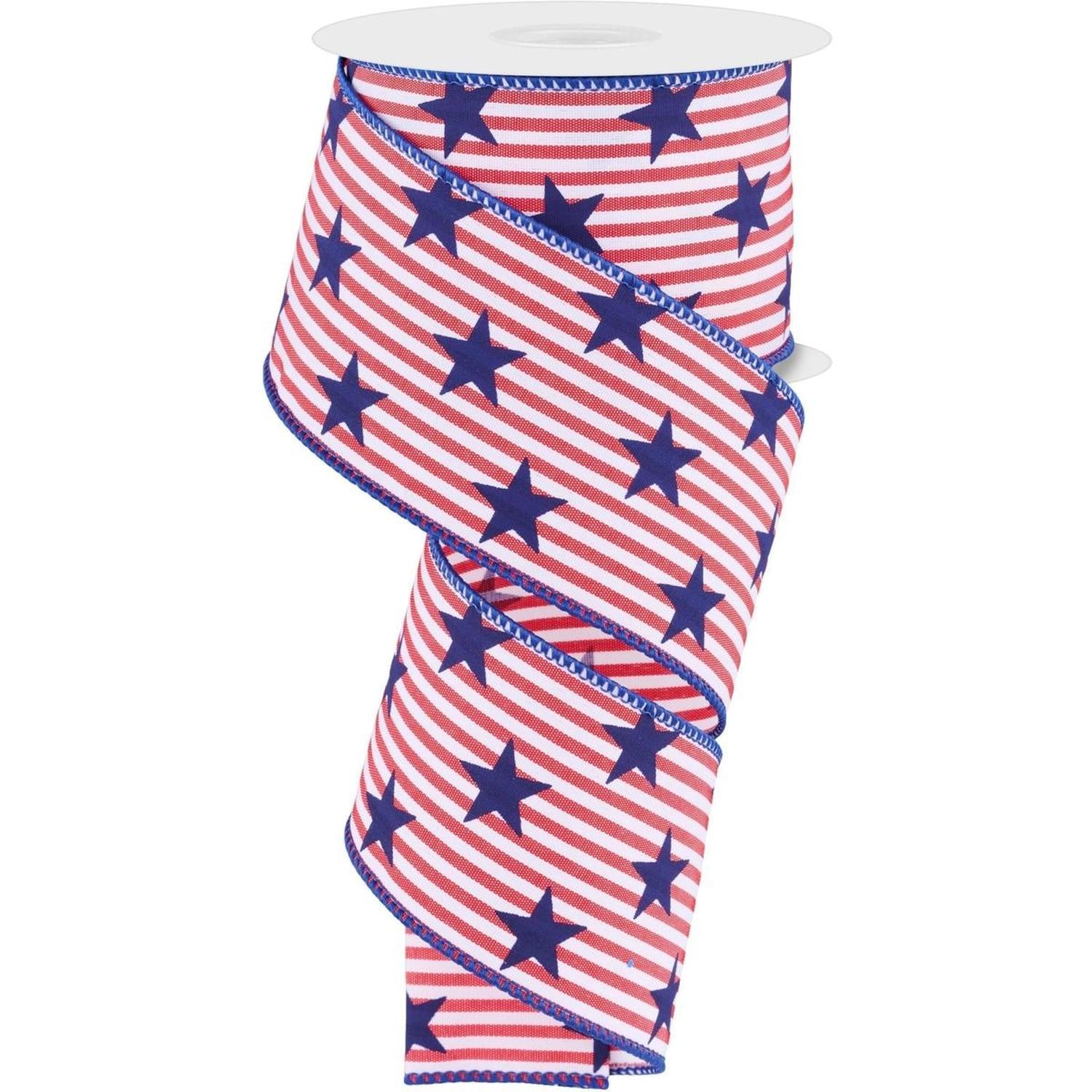 2.5" Stars On Woven Stripe: Navy Blue (10 Yards)