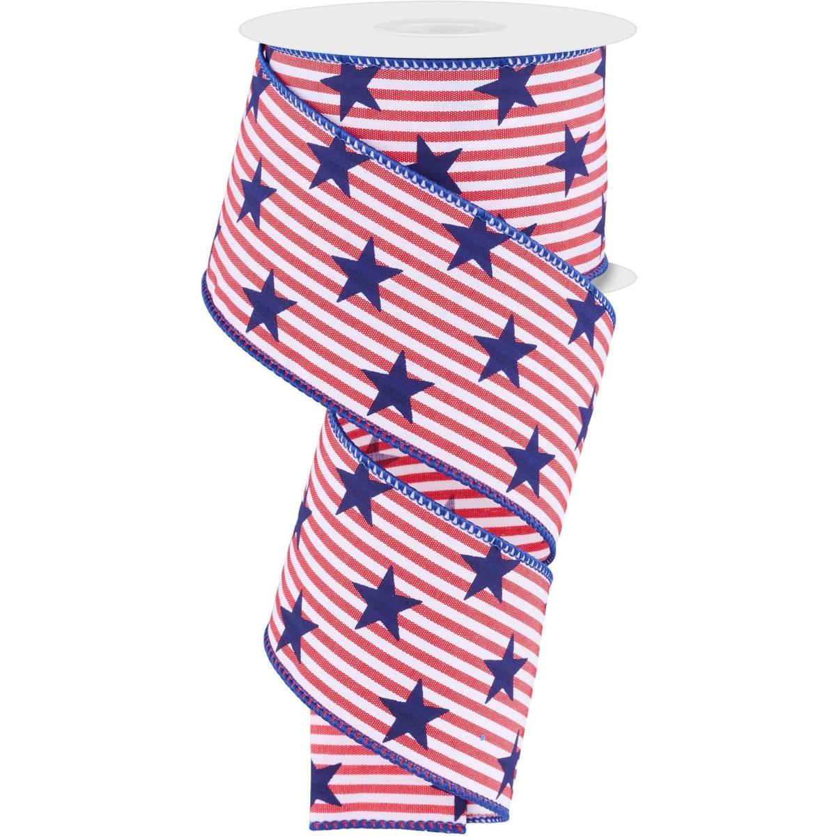 Shop For 2.5" Stars On Woven Stripe: Navy Blue (10 Yards) at Michelle's aDOORable Creations