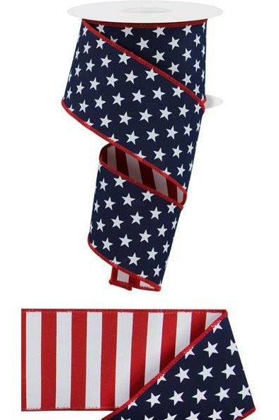 Shop For 2.5" Stars Stripes Fused Back Ribbon: Navy Blue (10 Yards) at Michelle's aDOORable Creations