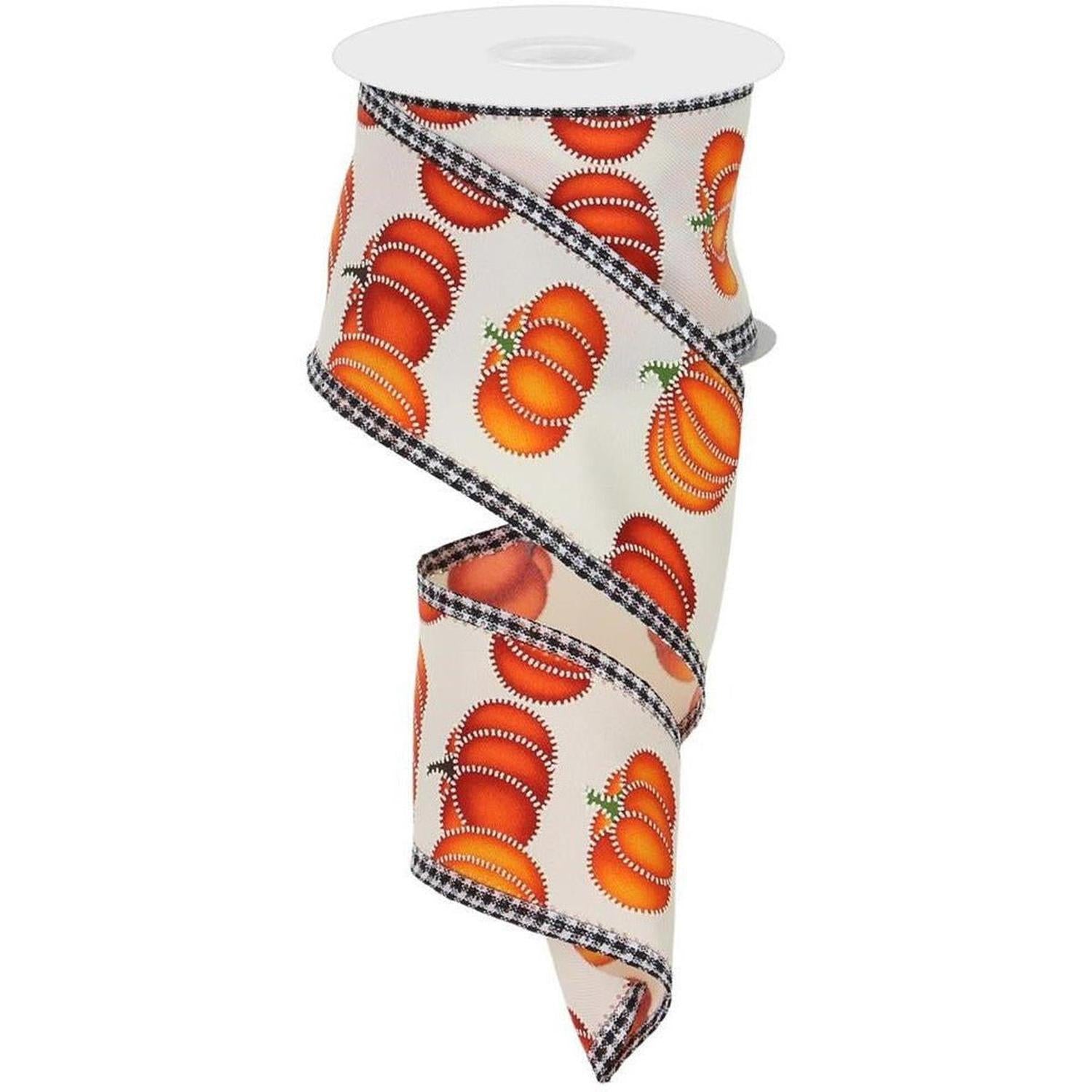 2.5" Stitch Pumpkin Royal Ribbon: Ivory (10 Yards)