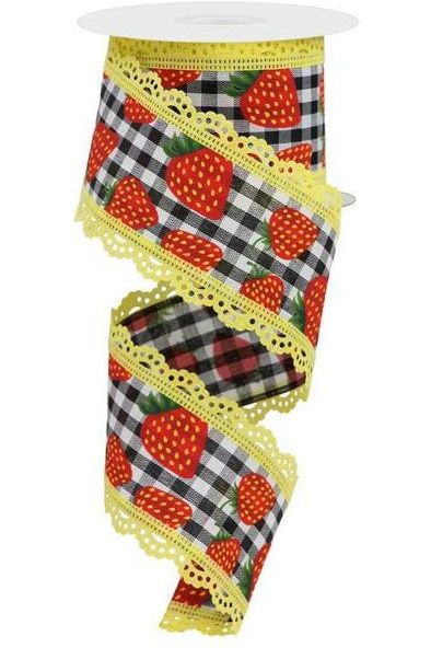 Shop For 2.5" Strawberries Check Lace Ribbon: Black & White (10 Yards) at Michelle's aDOORable Creations