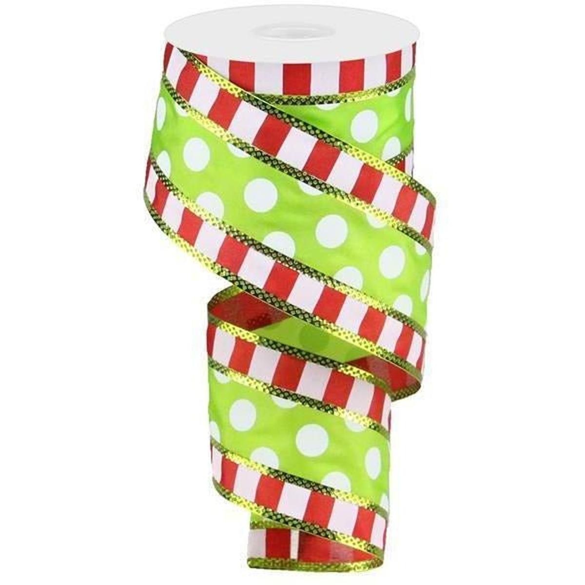 Shop For 2.5" Striped Edge Polka Dot Ribbon: Red, Green & White (10 Yards) at Michelle's aDOORable Creations