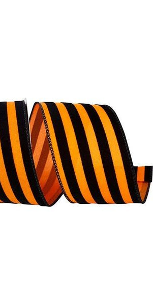 2.5" Striped Flocked Halloween Ribbon: Black & Orange (10 Yards) - Michelle's aDOORable Creations - Wired Edge Ribbon