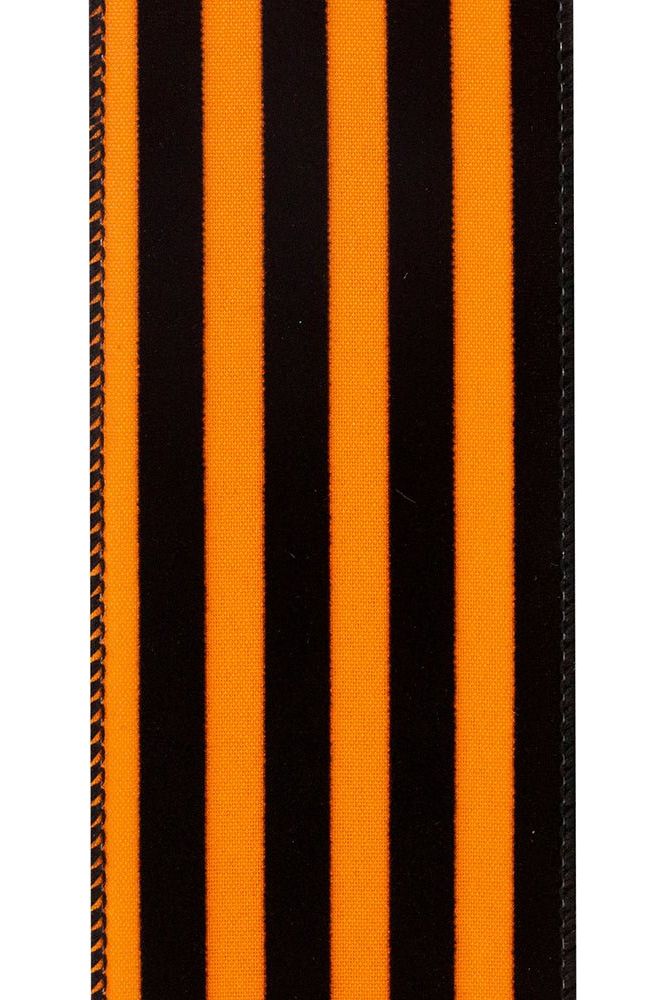 2.5" Striped Flocked Halloween Ribbon: Black & Orange (10 Yards) - Michelle's aDOORable Creations - Wired Edge Ribbon