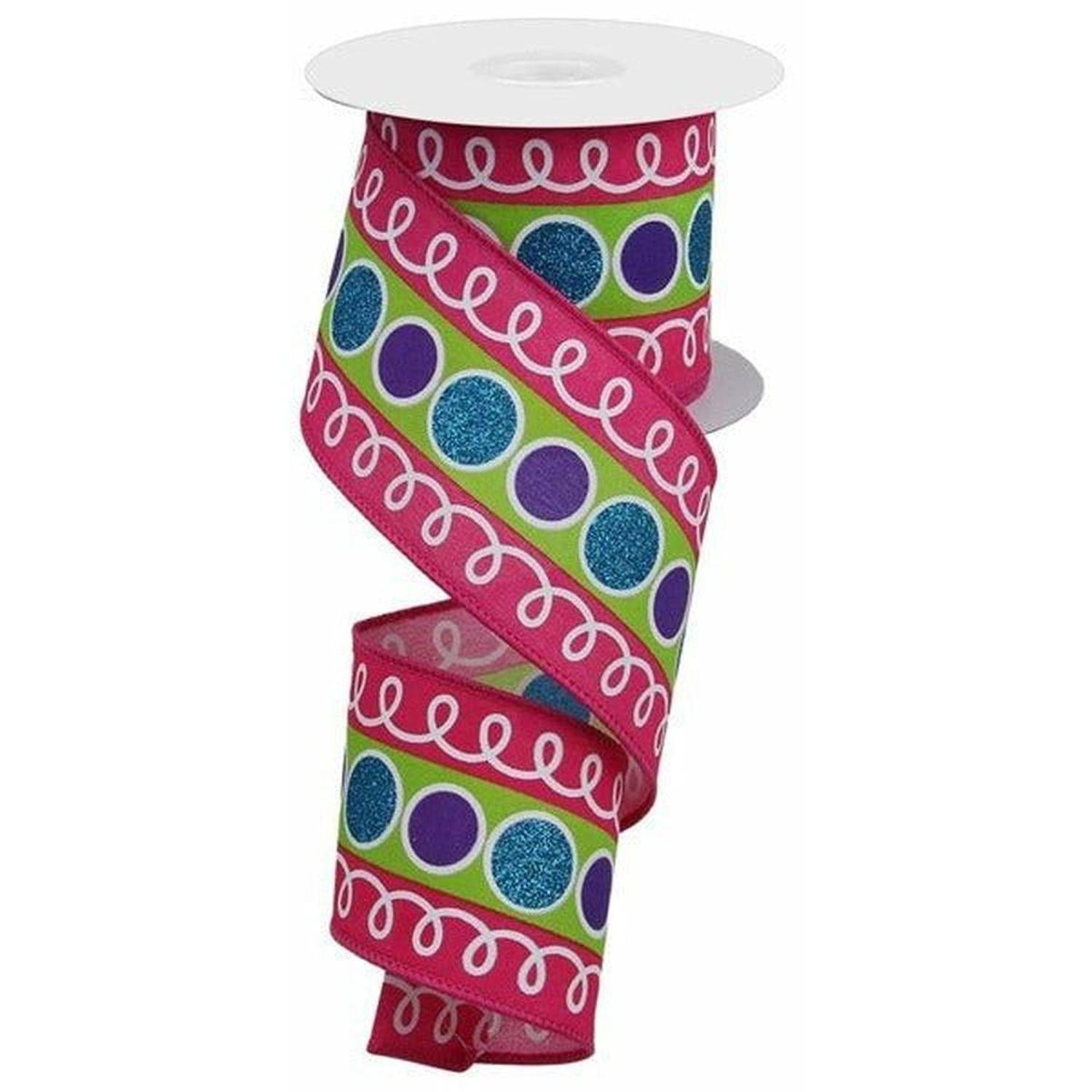 2.5" Striped Glitter Circle Loops Ribbon: Pink (10 Yards)
