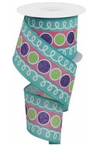 2.5" Striped Glitter Circle Loops Ribbon: Teal (10 Yards) - Michelle's aDOORable Creations - Wired Edge Ribbon