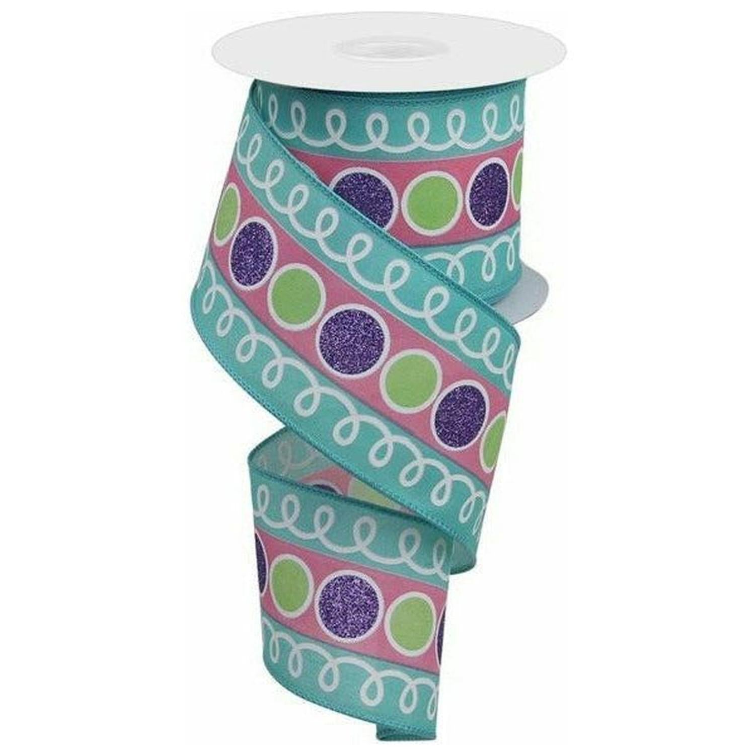Shop For 2.5" Striped Glitter Circle Loops Ribbon: Teal (10 Yards) at Michelle's aDOORable Creations