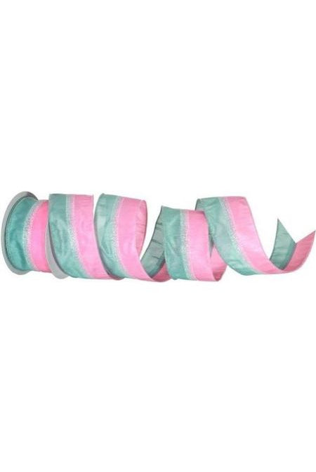 2.5" Sugar Candy Stripe Ribbon: Pink/Green (10 Yards) - Michelle's aDOORable Creations - Wired Edge Ribbon