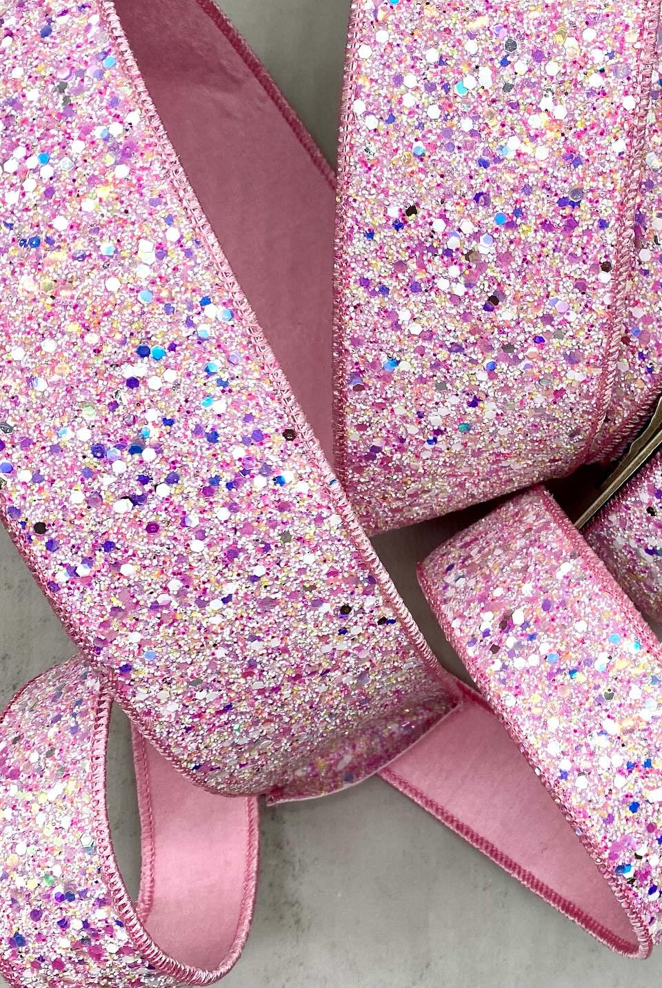 2.5" Sugar Plum Glitter Ribbon: Cotton Candy Pink (10 Yards) - Michelle's aDOORable Creations - Wired Edge Ribbon