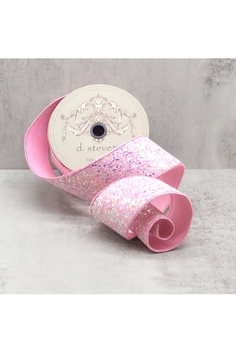 2.5" Sugar Plum Glitter Ribbon: Cotton Candy Pink (10 Yards) - Michelle's aDOORable Creations - Wired Edge Ribbon