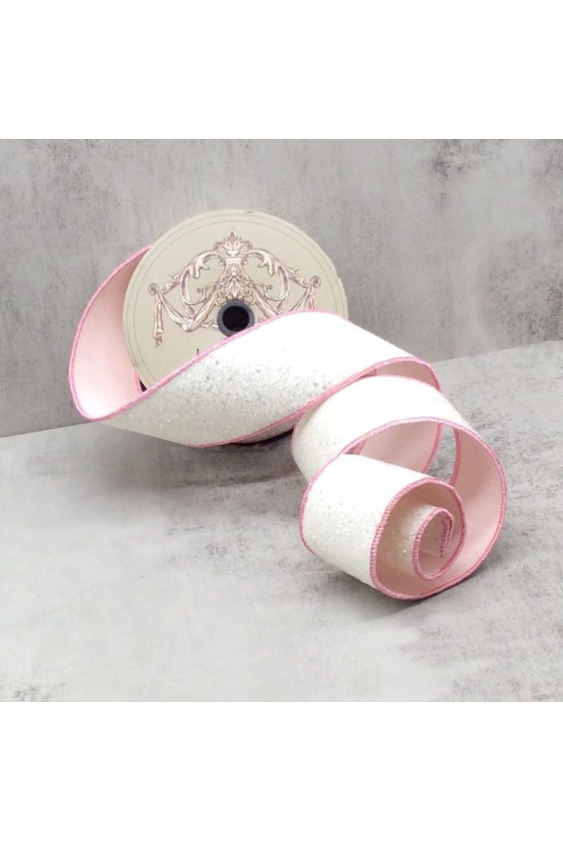 2.5" Sugar Plum Glitter Ribbon: Whispy White (10 Yards) - Michelle's aDOORable Creations - Wired Edge Ribbon