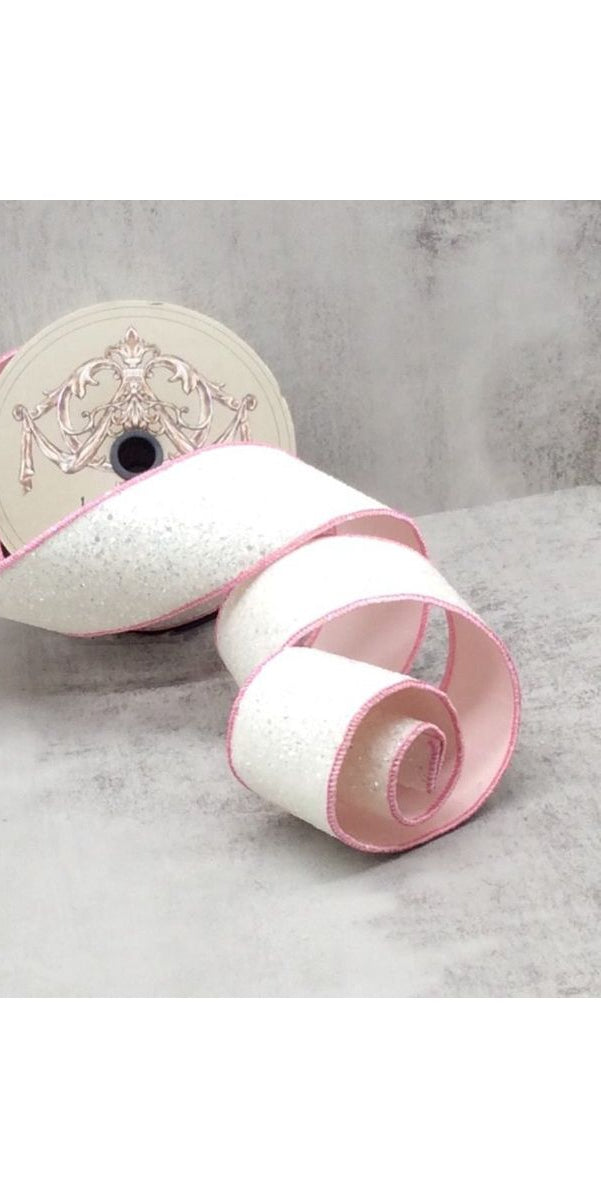 2.5" Sugar Plum Glitter Ribbon: Whispy White (10 Yards) - Michelle's aDOORable Creations - Wired Edge Ribbon