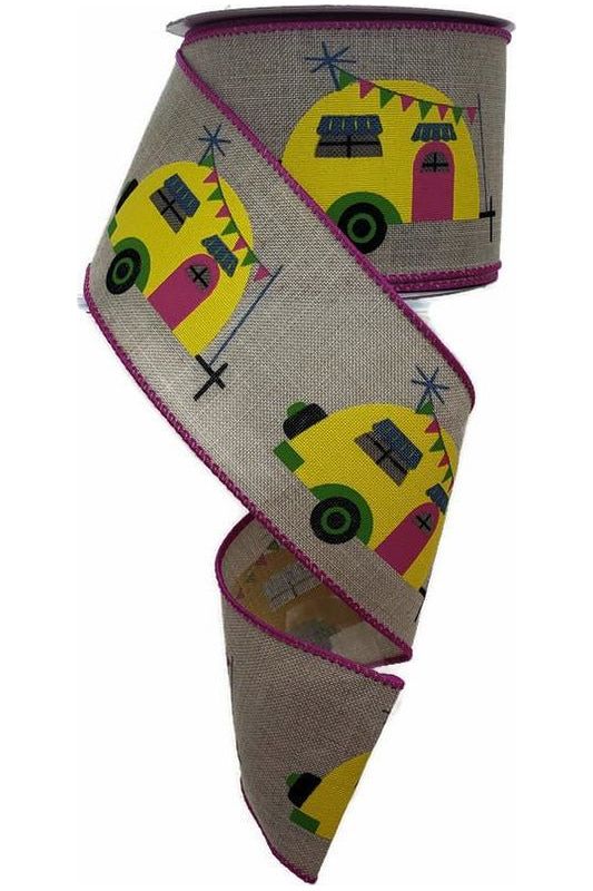 Shop For 2.5" Summer Camper Ribbon: Lt Natural/Fuchsia (10 Yards) at Michelle's aDOORable Creations