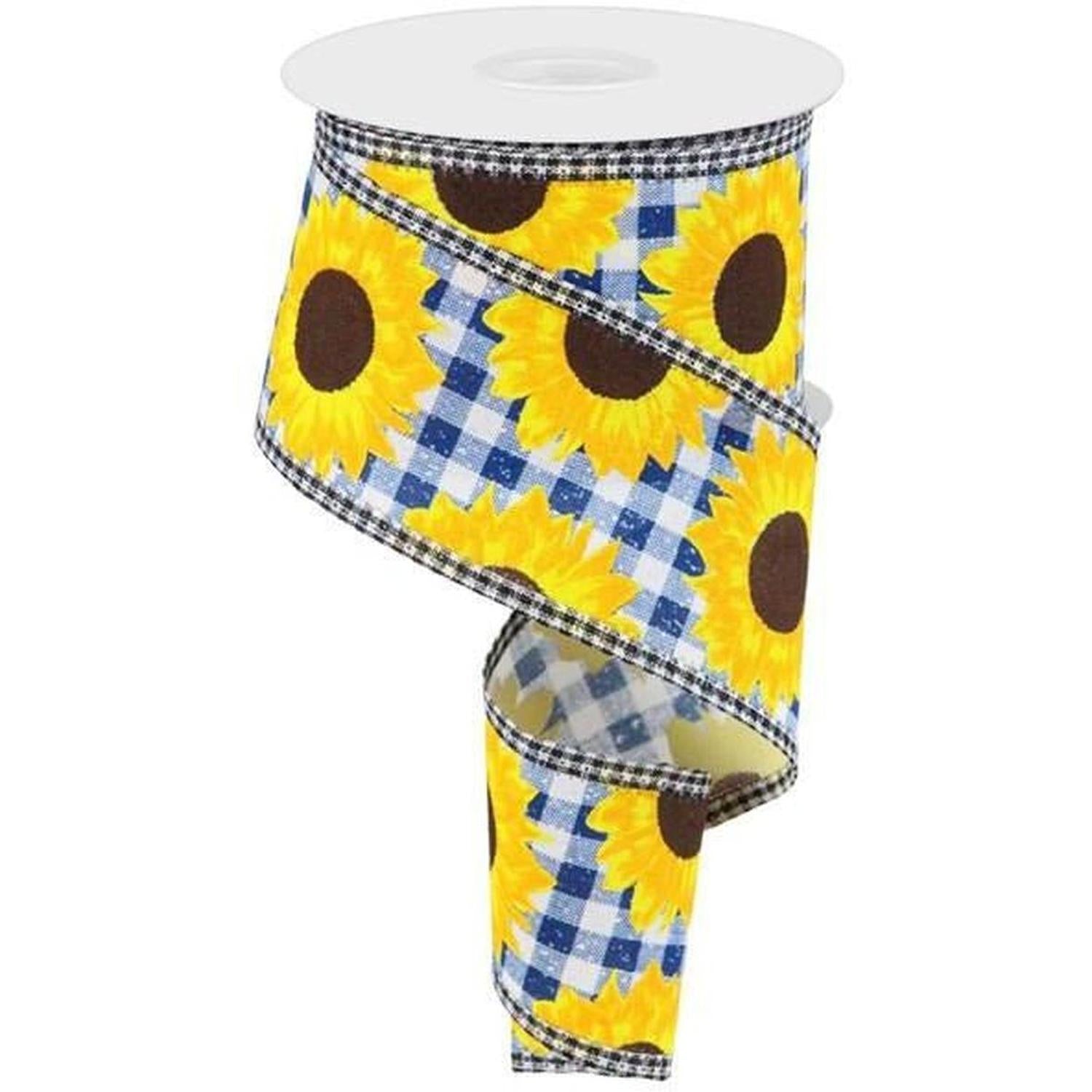 2.5" Sunflower Check Ribbon: Blue (10 Yards)