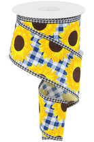 2.5" Sunflower Check Ribbon: Blue (10 Yards) - Michelle's aDOORable Creations - Wired Edge Ribbon