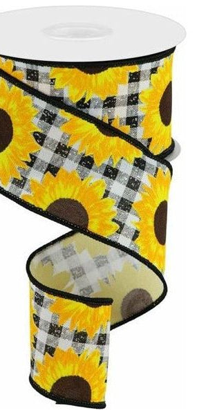 2.5" Sunflower on Royal Ribbon: Black (10 Yards) - Michelle's aDOORable Creations - Wired Edge Ribbon
