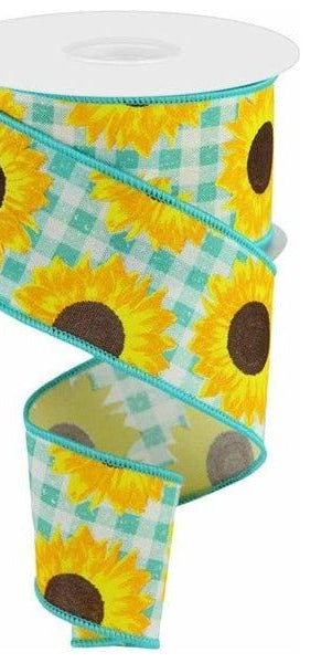 2.5" Sunflower on Royal Ribbon: Light Teal (10 Yards) - Michelle's aDOORable Creations - Wired Edge Ribbon