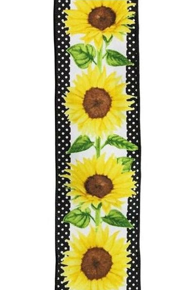 2.5" Sunflower Polka Dot Ribbon: White (10 Yards) - Michelle's aDOORable Creations - Wired Edge Ribbon