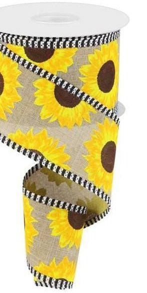 2.5" Sunflower Thin Stripe Ribbon: Beige (10 Yards) - Michelle's aDOORable Creations - Wired Edge Ribbon