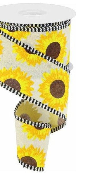 2.5" Sunflower Thin Stripe Ribbon: Cream (10 Yards) - Michelle's aDOORable Creations - Wired Edge Ribbon