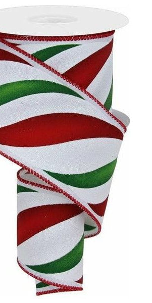 2.5" Swirl Candy Stripe Ribbon: Red/Green (10 Yards) - Michelle's aDOORable Creations - Wired Edge Ribbon