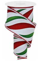 2.5" Swirl Candy Stripe Ribbon: Red/Green (10 Yards) - Michelle's aDOORable Creations - Wired Edge Ribbon