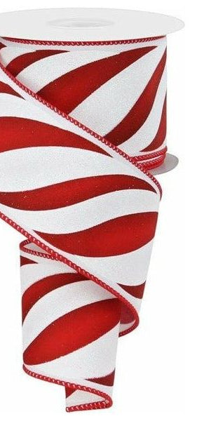 2.5" Swirl Candy Stripe Ribbon: Red/White (10 Yards) - Michelle's aDOORable Creations - Wired Edge Ribbon