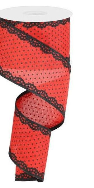 2.5" Swiss Dots Lace Edge Ribbon: Red (10 Yards) - Michelle's aDOORable Creations - Wired Edge Ribbon