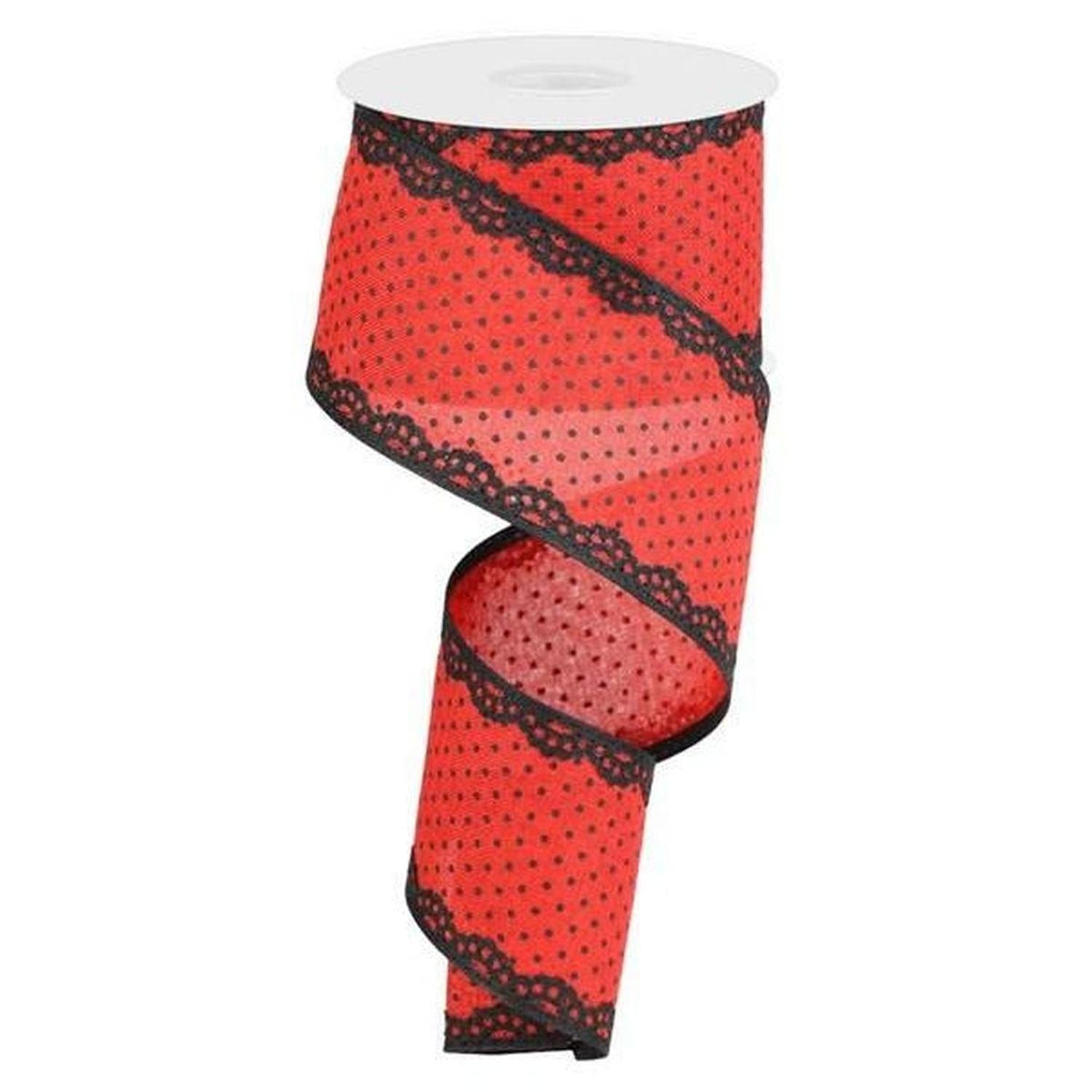 2.5" Swiss Dots Lace Edge Ribbon: Red (10 Yards)