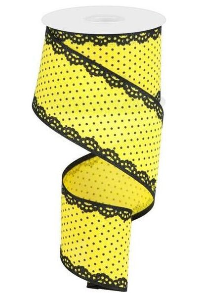 2.5" Swiss Dots Lace Edge Ribbon: Sun Yellow (10 Yards) - Michelle's aDOORable Creations - Wired Edge Ribbon