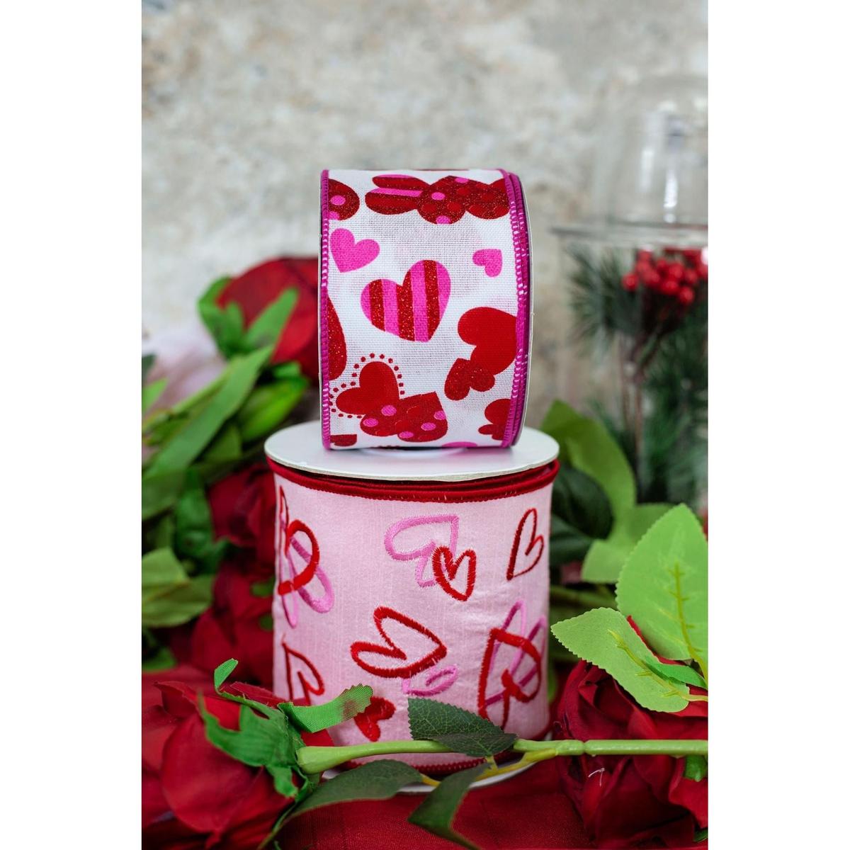 Shop For 2.5" Tossed Hearts Ribbon: White (10 Yards) at Michelle's aDOORable Creations